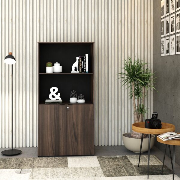 Armário Alto Estante Com 2 Portas 161,5x80x42cm Nogal/preto