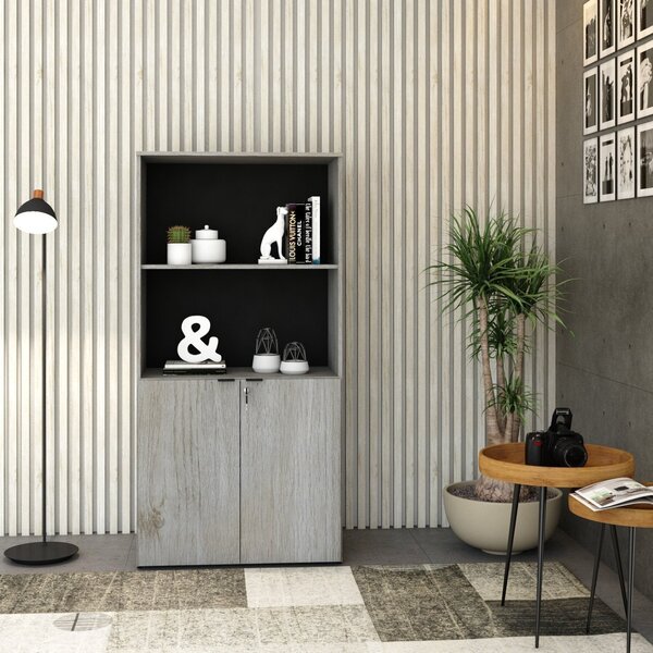 Armário Alto Estante Com 2 Portas 161,5x80x42cm Snow/preto