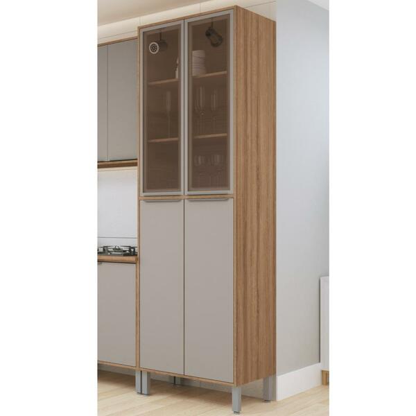 Armário Alto Paneleiro 4 Portas Vidro Fumê 5 Prateleiras Mult