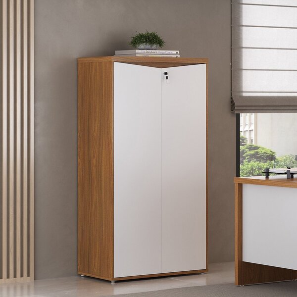 Armário Alto Para Escritório Com Chave 2 Portas Freijó/branco