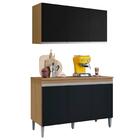 Armário Andréia E Balcão Com Tampo 120cm Manu Preto/amêndoa -