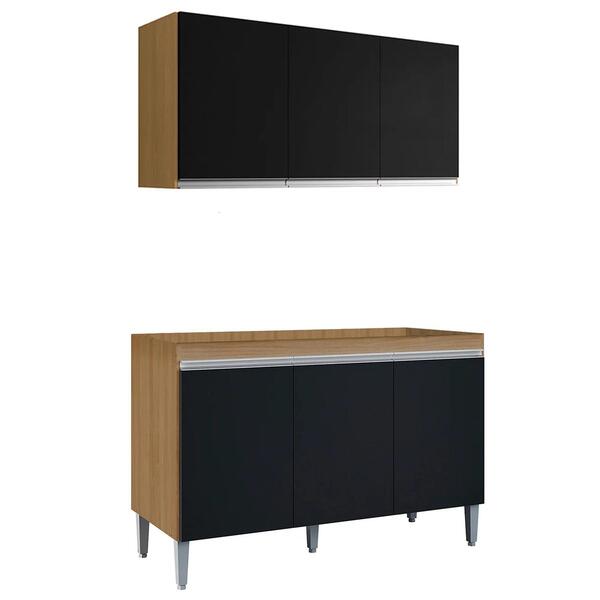 Armário Andréia E Balcão Sem Tampo 120cm Manu Preto/amêndoa -