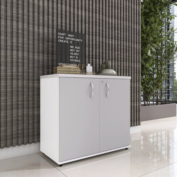 Armário Baixo 02 Portas Pivotante Branco/cinza