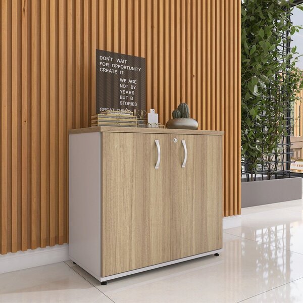 Armário Baixo 02 Portas Pivotante Cinza/noce Naturalle