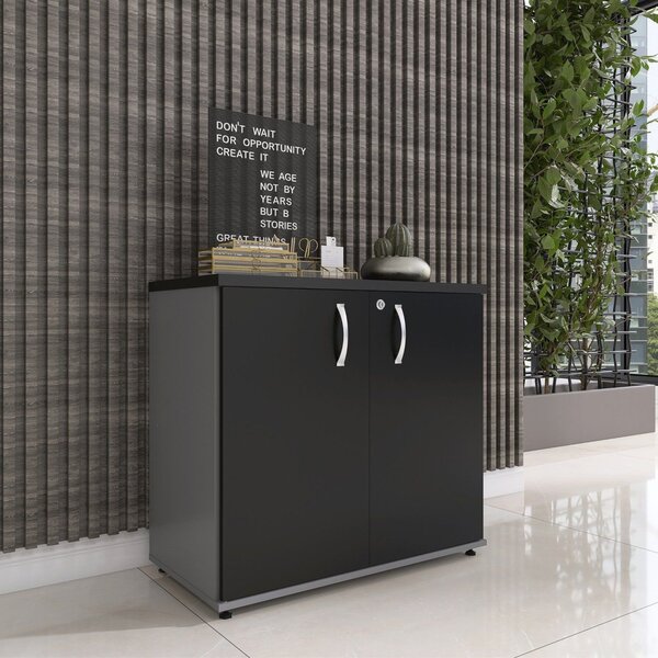 Armário Baixo 02 Portas Pivotante Grafito/preto