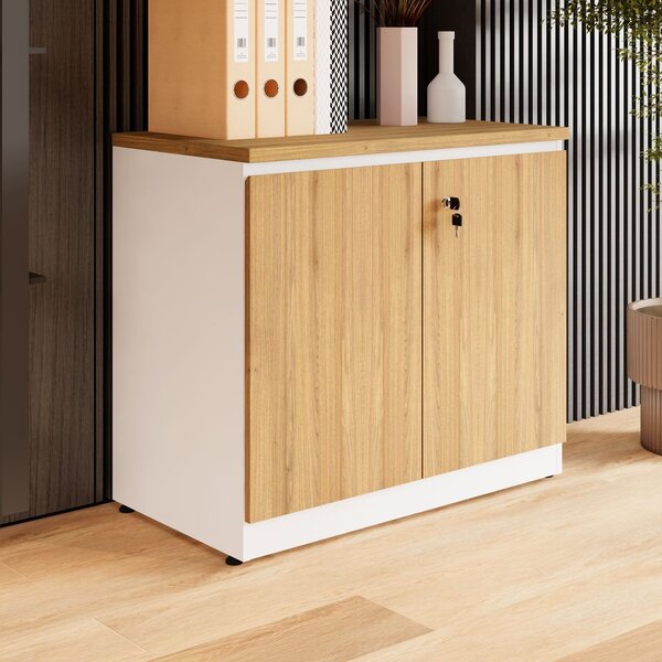 Armário Baixo 80cm Para Escritório 2 Portas Com Chave Puxador