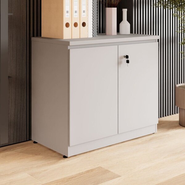 Armário Baixo 80cm Para Escritório 2 Portas Com Chave Puxador