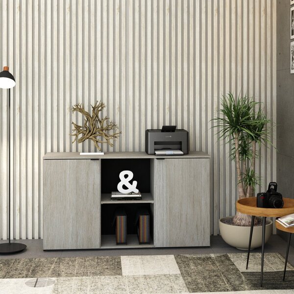 Armário Baixo Com 2 Portas E Nicho 75x135x42cm Snow/preto