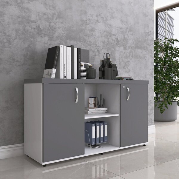 Armário Baixo Com Nicho 2 Portas Pivotante Credenza Branco/gr
