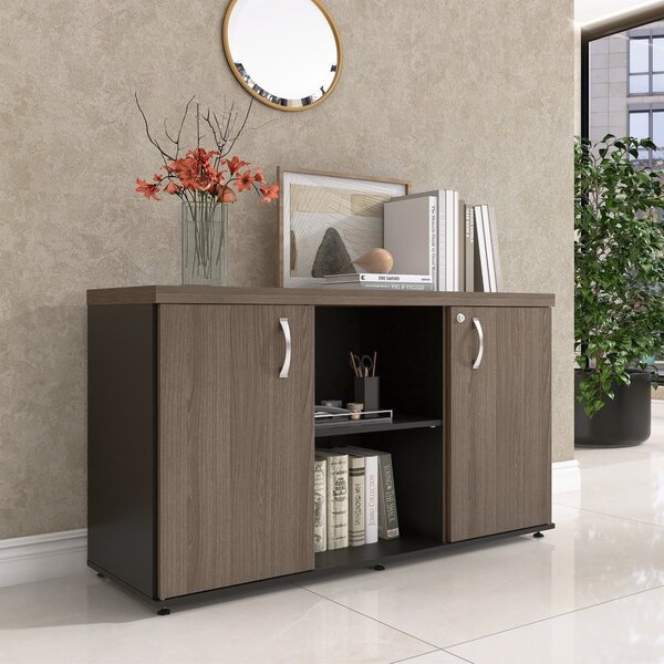 Armário Baixo Com Nicho 2 Portas Pivotante Credenza Preto/wal