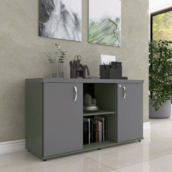 Armário Baixo Com Nicho 2 Portas Pivotante Credenza Salvia/gr