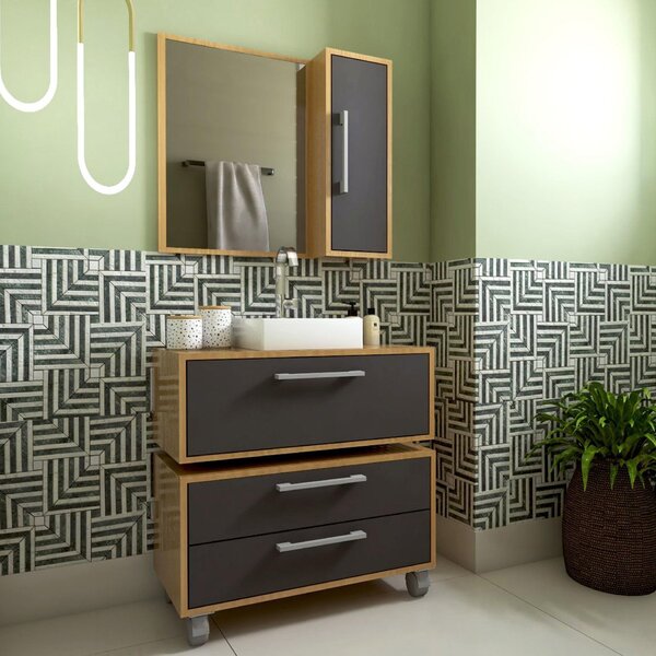 Armário Balcão De Banheiro Com Rodizio E 2 Gavetas Alice Mel/