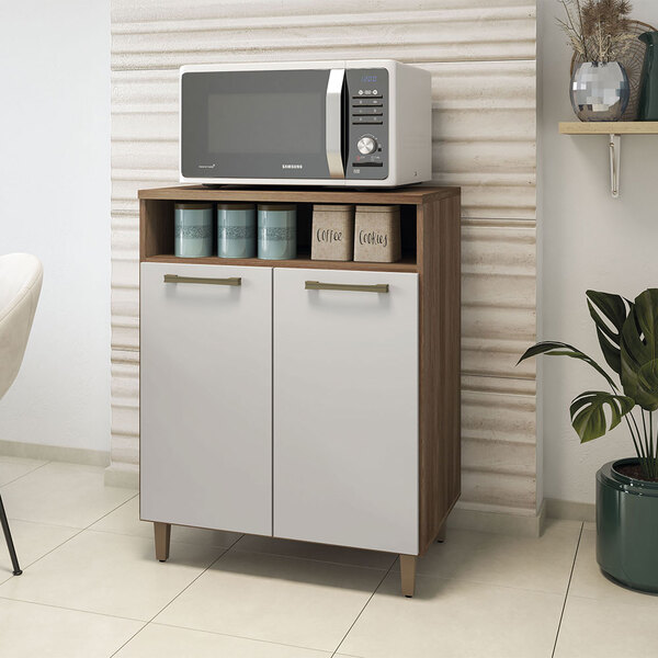 Armário Balcão Multiuso Com Tampo 02 Portas E 01 Nicho Ana Na