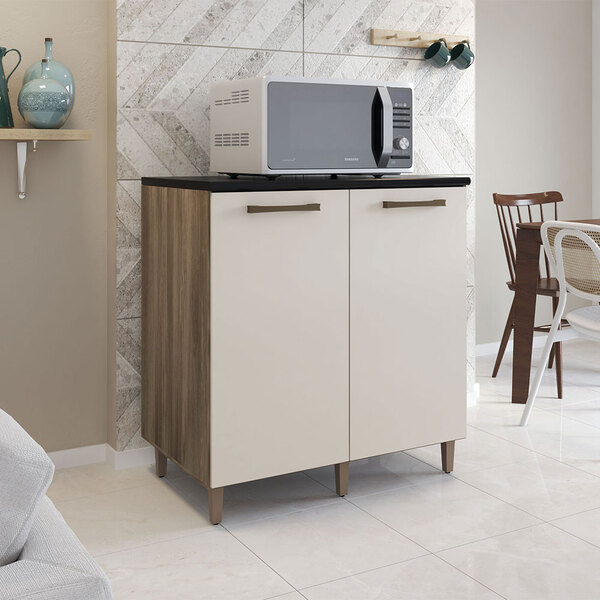 Armário Balcão Multiuso Com Tampo 02 Portas Patricia Pop Natu