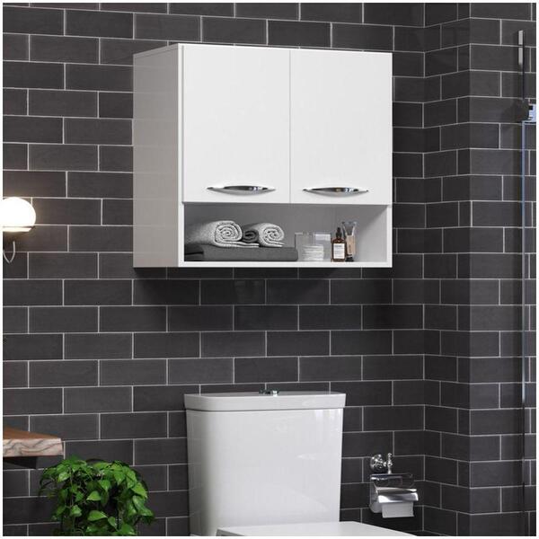 Armário Banheiro Lavanderia 60cm Branco Parede + Um Nicho