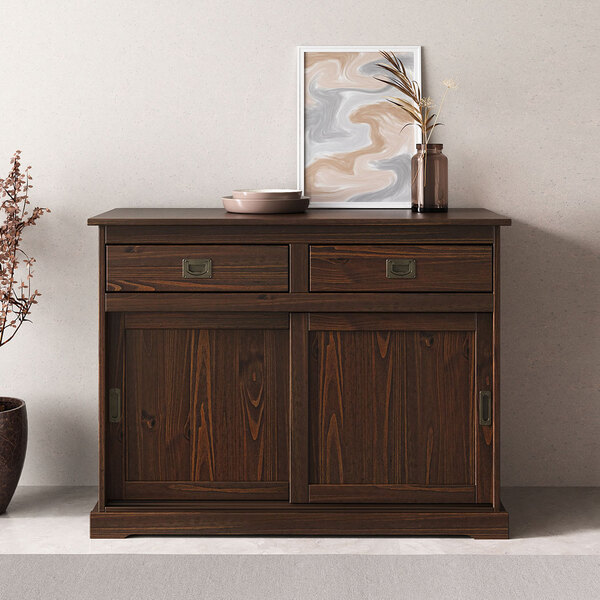 Armário Buffet Vintage Madeira 2 Portas Correr Cor Imbuia Sav