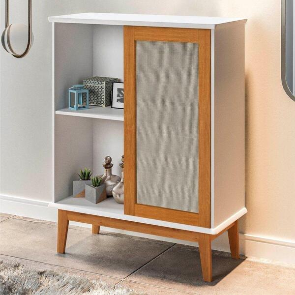 Armário Centaurus 1 Porta Rattan Sintético Branco Madeira