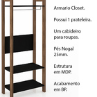 Armario Closet Aberto Az1029 Mdp Preto/nogal G69 - Gran Belo