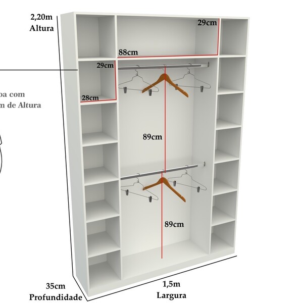 Armário Colmeia Cabideiro Livia M6 100% Mdf Closet Loja