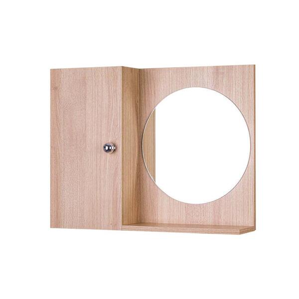 Armário Com Espelho Redondo P/ Banheiro Cor De Madeira Clara