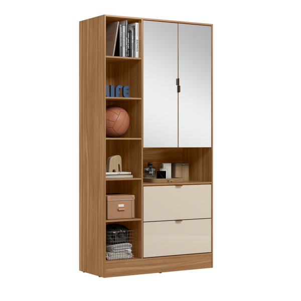 Armário Com Nicho Espelhado 2 Portas Pisa Amêndola Off White