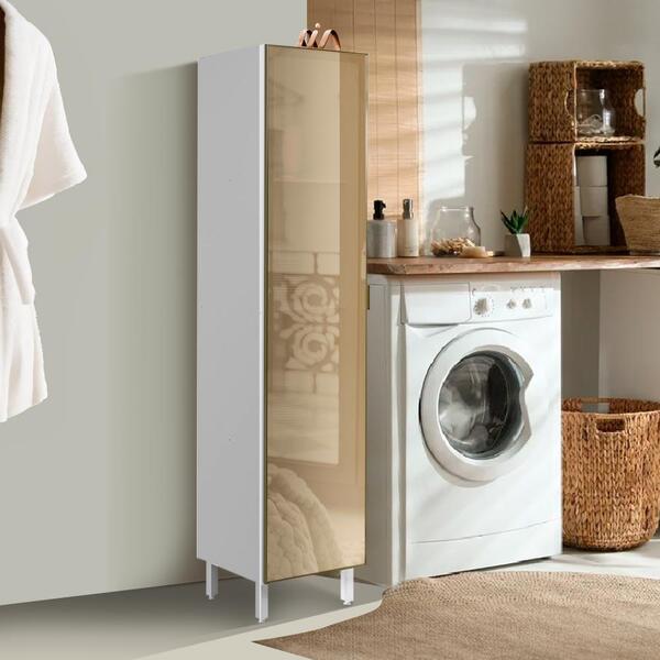 Armário Com Porta Em Vidro Reflecta Para Lavanderia Branco Ma