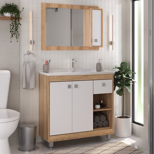 Armário Conjunto De Banheiro Com Gabinete, Cuba E Espelheira