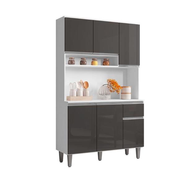 Armário Cozinha Compacta 6 Portas Marcia 105cm Branco Cinza 1