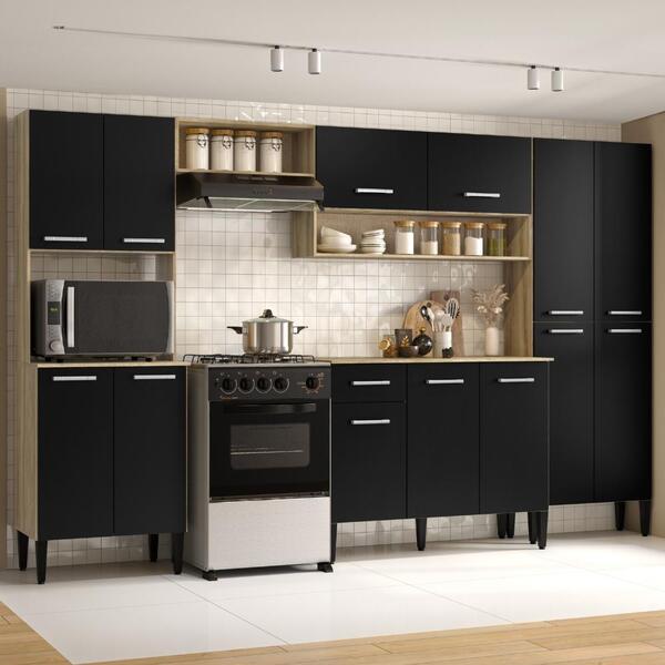 Armário Cozinha Completa Arizona Plus Carvalho Com Preto Carr