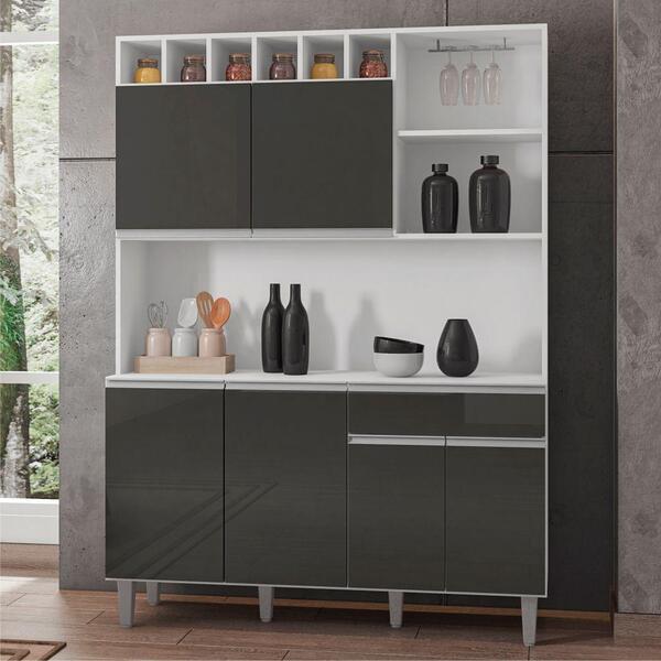 Armário Cozinha Completo Robin Branco Cinza 6 Portas