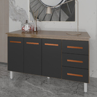 Armário Cozinha Gabinete De Pia 160 Cm Estela Savana Preto E