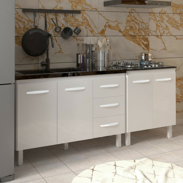 Armário Cozinha Gabinete Pia De 120 Cm Bruna E Balcão Fran Pa