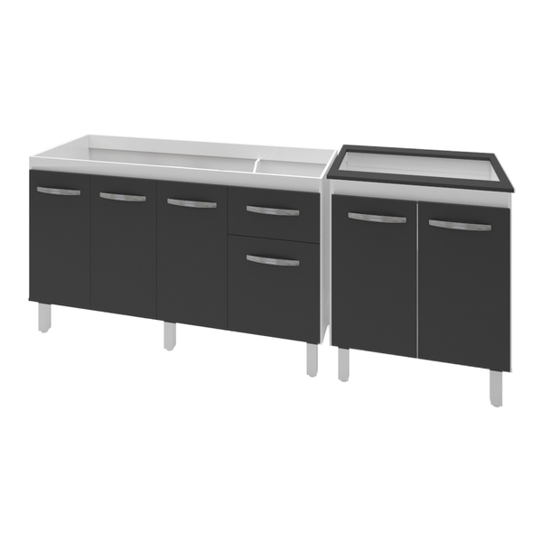 Armário Cozinha Gabinete Pia De 140 Cm Camile Com Balcão Cook