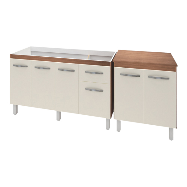 Armário Cozinha Gabinete Pia De 140 Cm Camile Com Balcão Mult