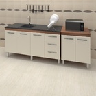 Armário Cozinha Gabinete Pia De 140 Cm Carina Com Balcão Mult