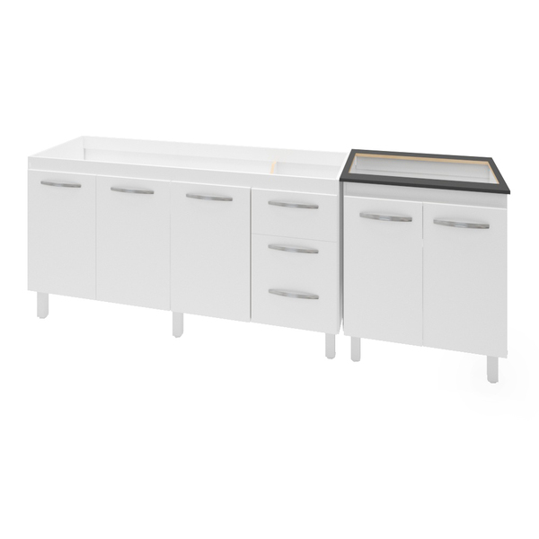 Armário Cozinha Gabinete Pia De 160 Cm Emily Com Balcão Cookt