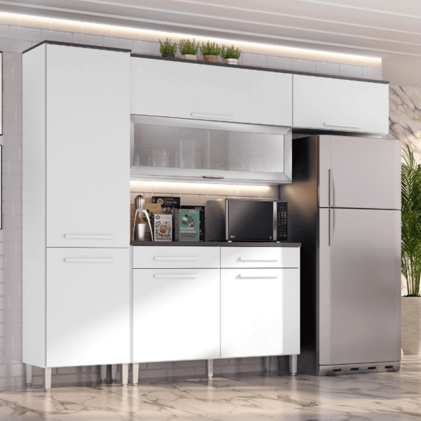 Armário Cozinha Girassol 7 Portas 2gav Pés Reguláveis