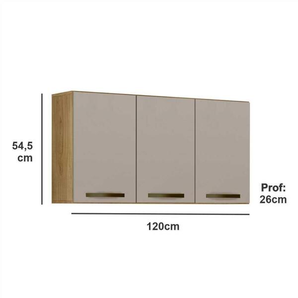 Armário Cozinha Suspenso Aéreo 3 Portas Valência Carvalho Off