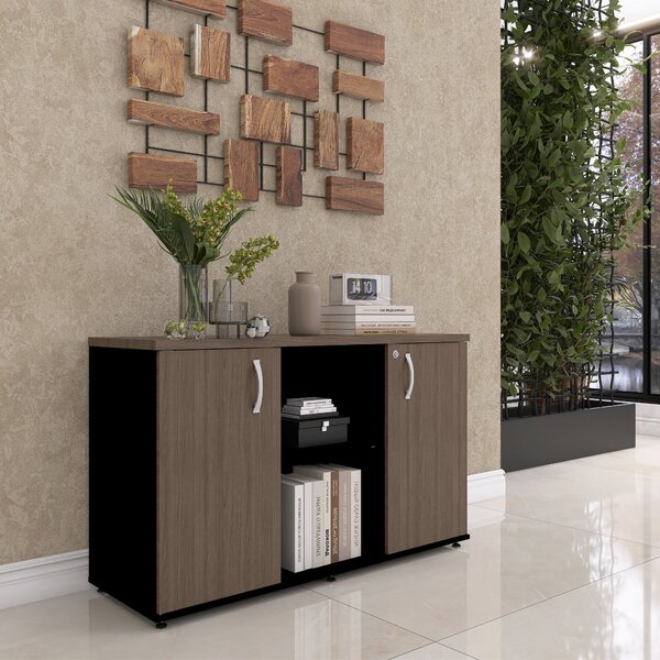 Armário Credenza 2 Portas Pivotante Preto/walnut