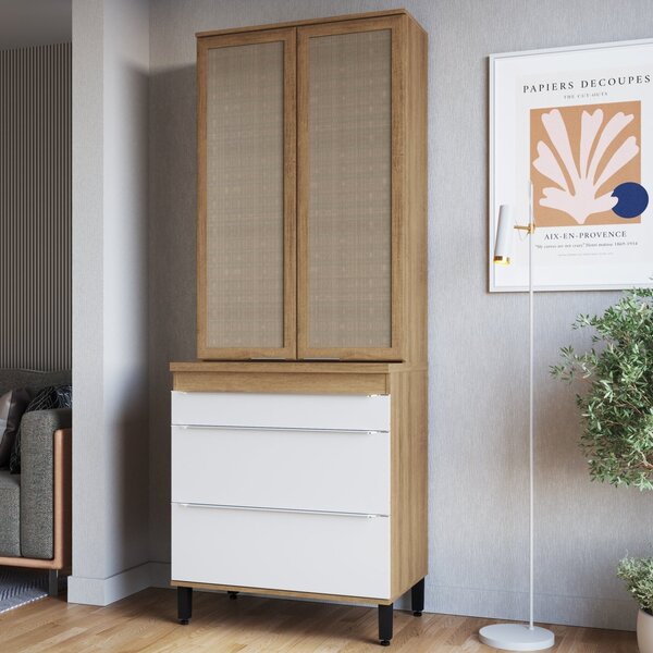 Armário Cristaleira 2 Portas 3 Gavetas Paola Mel/branco Brilho