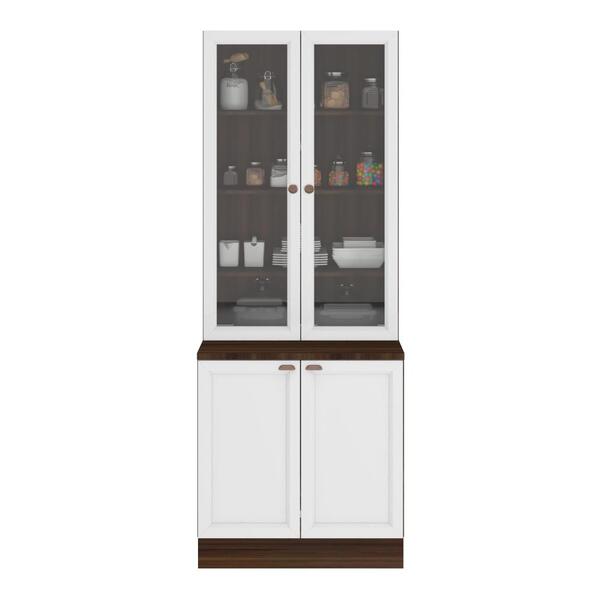 Armário Cristaleira 4 Portas Massachussetts Nogueira Branco