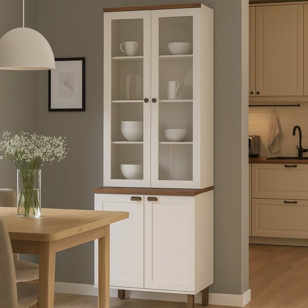 Armário Cristaleira Com 2 Portas De Vidro E Balcão Com 2 Port