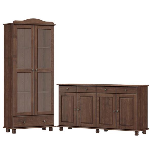 Armario Cristaleira E Balcao 4 Portas Madeira Maciça Milani S