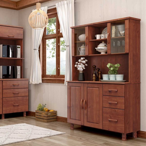 Armário Cristaleira Para Cozinha Linha Bronze Imbuia 04 Porta