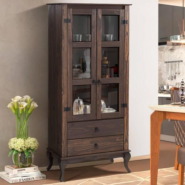 Armário Cristaleira Para Sala De Jantar Madeira Maciça 2 Port