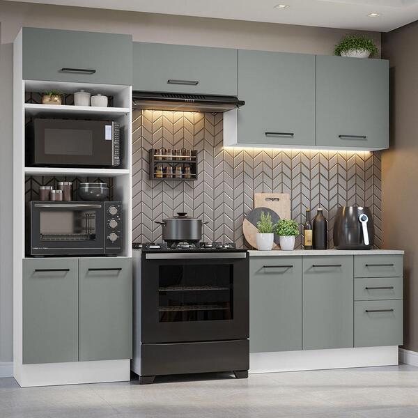 Armário De  Cozinha Completa 270cm Branco/cinza Agata Madesa