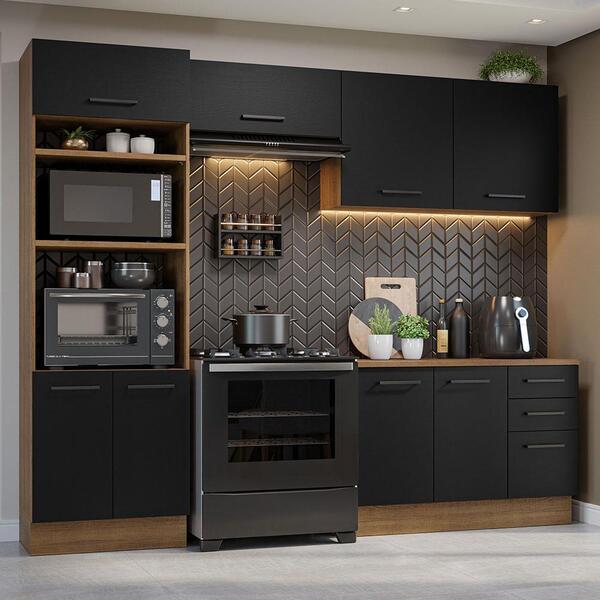 Armário De  Cozinha Completa 270cm Rustic/preto Agata Madesa