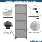 Armário De Arquivo De Aço Pandin 4 Gavetas Gavetas Cinza/preto