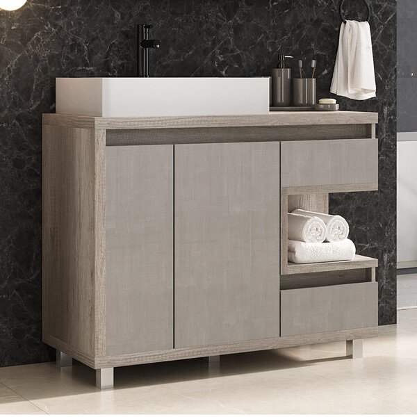 Armário De Banheiro 100cm Malba Sem Cuba Barrique/argento