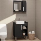 Armário De Banheiro 2 Portas 1 Gaveta Com Espelho Preto Cnj10